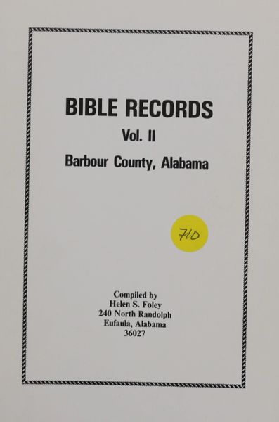 Barbour County, Alabama Bible Records, Volume #2