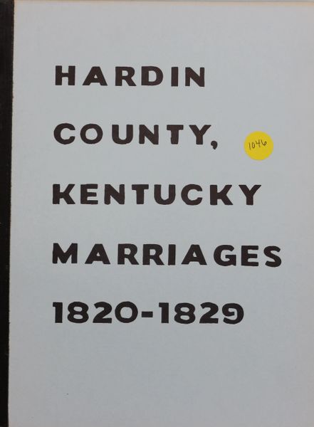 Hardin County, kentucky Marriages, 1820-1829