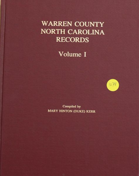 Warren County, North Carolina Records, Volume #1