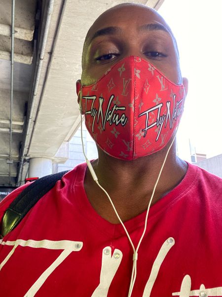 LV face mask red logo