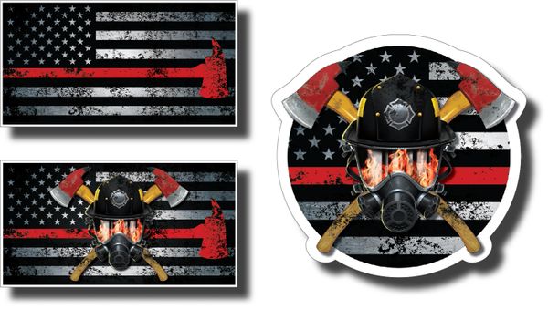2pk IAFF Thin Red Line Decal Distressed Flag Firefighter Cross Badge Sticker 