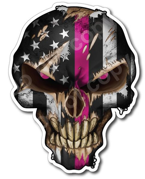 Thin Pink LINE Skull American Flag Police Officer Breast Cancer Sucks Ribbon Vinyl Decal Stickers Car Truck