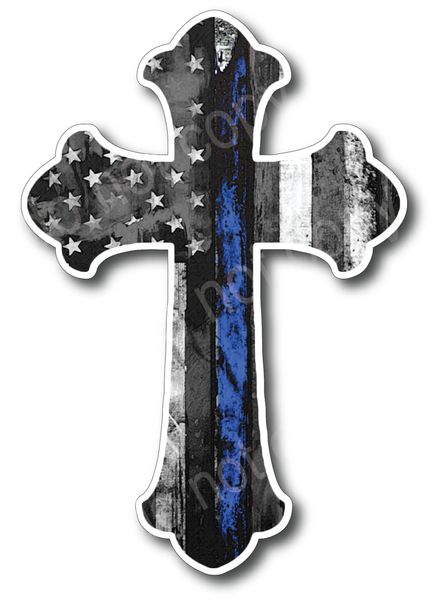 Decals by Haley Thin Blue Line 3 Pack Cross I Support The Military Decal Sticker American Flag Car Truck (3 Pack)