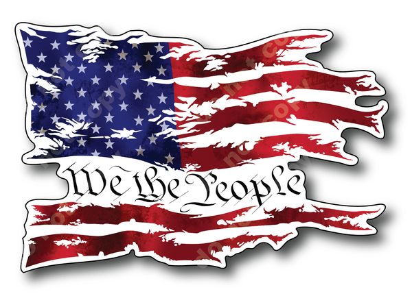 2 American Flag WE THE PEOPLE USA Tattered Flag Vinyl Decal Bumper Sticker Car Truck Window