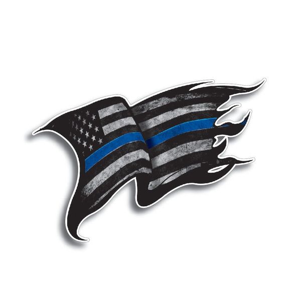 Thin Blue Line Police Officer Tattered Distressed American Flag decal sticker