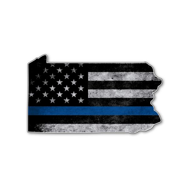 Pennsylvania Thin blue line State Shaped Subdued flag vinyl decal Low Priced Decals! Lots of
