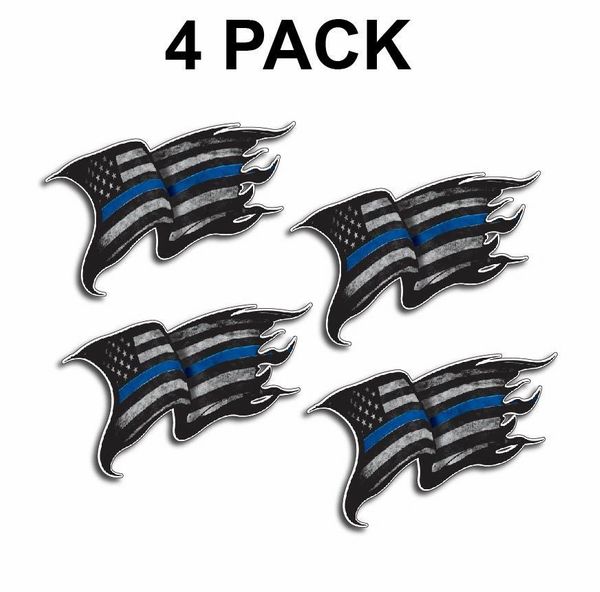 4 Pack Thin Blue Line decal sticker Police Officer Tattered Distressed American Flag