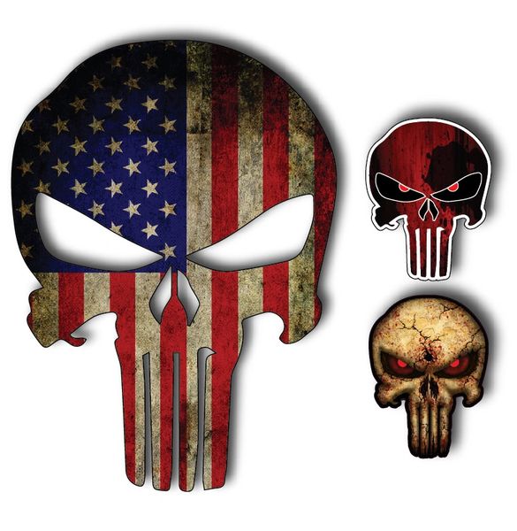 PUNISHER AMERICAN USA SNIPER COLOR FLAG SKULL DIE CUT VINYL DECAL
