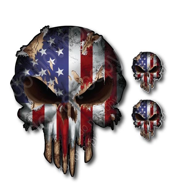 PUNISHER SKULL REFLECTIVE FIRE HELMET DECALS FIRE HELMET STICKER AMERICAN FLAG 