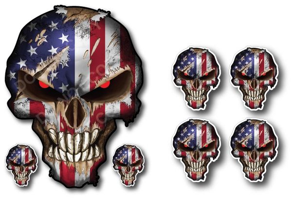 7 Pack of Skulls Thin Blue Line Police Officer BLM American Distressed Flag vinyl decal Blue Lives Matter sticker Car Truck 3" x 5.5" Grunge Flag
