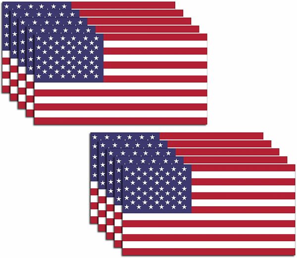 10 Pack American Flag Stickers - Made of 3M Vinyl - USA Patriotic Stickers - Bubble-Free Adhesive - Dishwasher Safe
