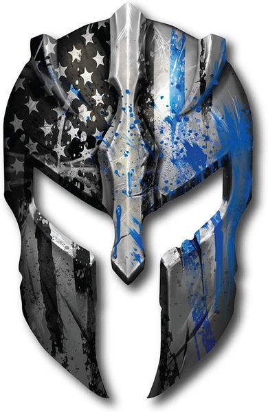 Thin Blue LINE Spartan Helmet American Flag Police Officer Blue Lives Matter Sniper Vinyl Decal Stickers Car Truck Sniper Marines Army Navy Military Graphic