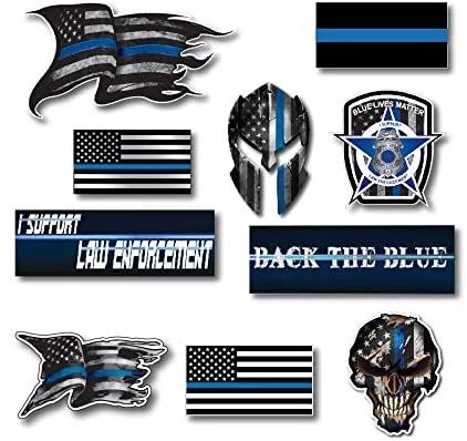 Small Mega Variety Pack of Thin Blue Line Molon Labe Skull Police Officer Blue Lives Matter American Flag Vinyl Decal Sticker Car Truck BLM(10 Pack)