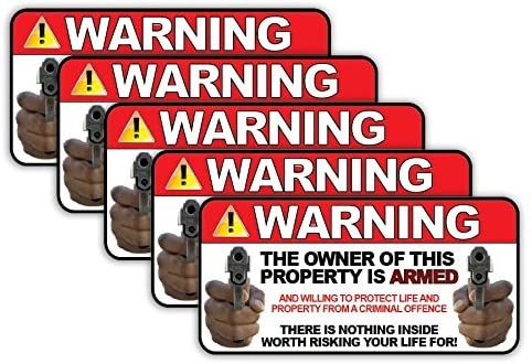 5 Pack of Owner is Armed Warning Stickers 2nd Amendment Decals Anti-Theft Security Burglar Alarm