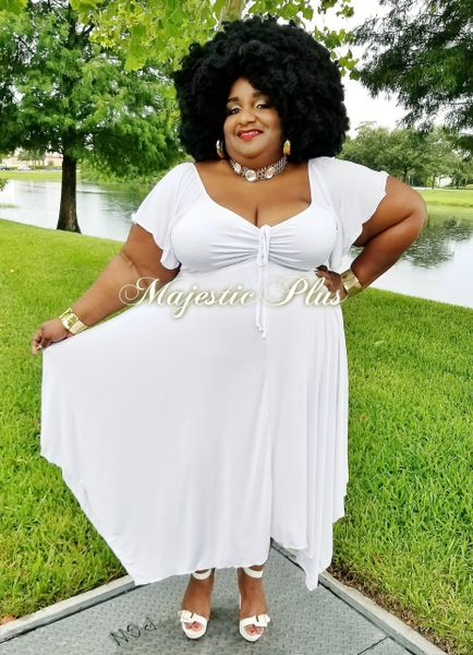 Plus Size White BabyDoll Pixie Hem Dress | Majestic Plus