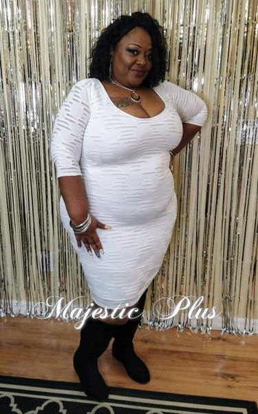 Plus Size Distressed BodyCon Cocktail Dress Winter White