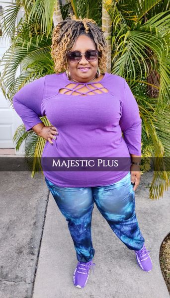 Super Plus Size Purple Caged Neck Knitted Tee | Majestic Plus