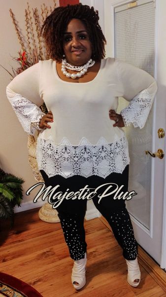 Super Plus Size Pearl Rhinestone Bottom Beaded Leggings Majestic Plus