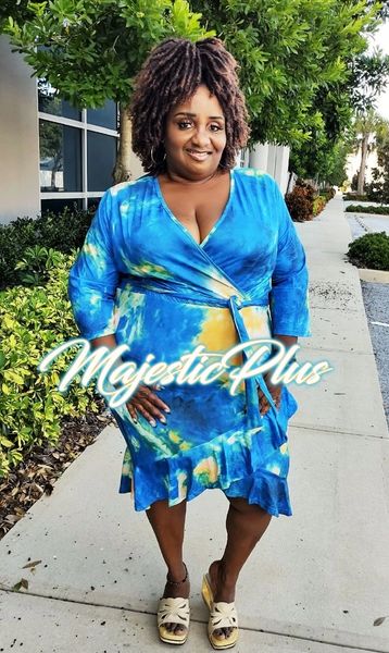 Blue wrap dress plus size sale