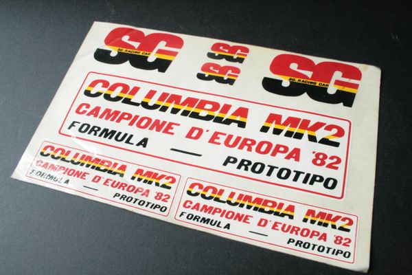 Vintage SG Racing Car Columbia Mk2 Decal / Sticker Sheet