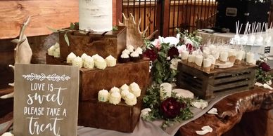 wedding decorations, cake stands, dessert bar, wedding signs, decor, Deer Creek Valley Ranch
