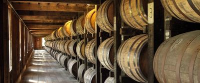 Kentucky Bourbon barrels in storage in rickhouse
