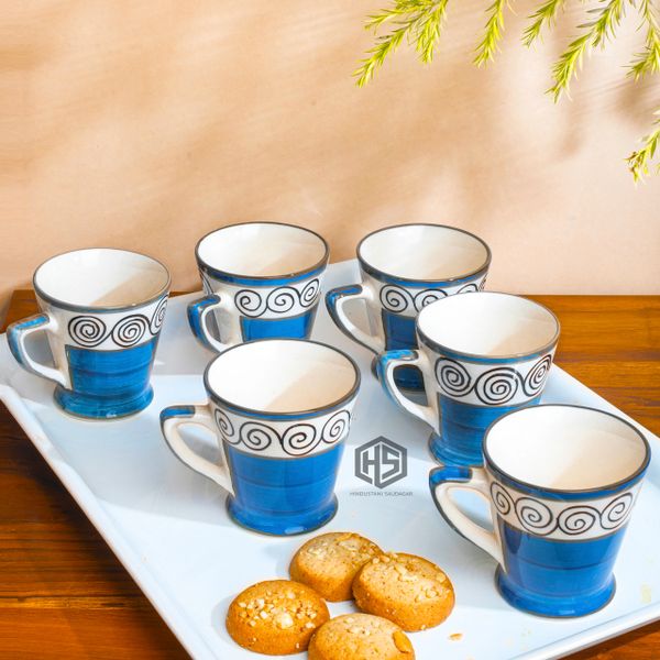 Indian Ceramic Multicolor Tea Cup - 6 Pcs- 160 ML