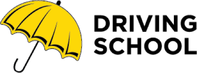 Yellow umbrella with black handle and lines on a white background.