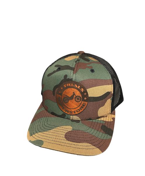 Trials Superstore Circle Leather Patch Curved Bill Trucker Hat US ...
