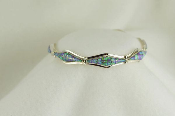 Sterling silver pink opal inlay 7.25 link bracelet. B018