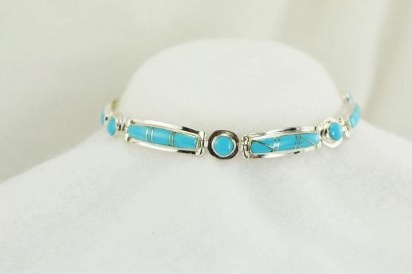 Sterling silver turquoise inlay 8.25" bracelet. B036