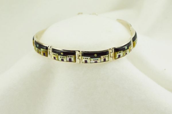 Sterling silver adobe link 8" bracelet. B049