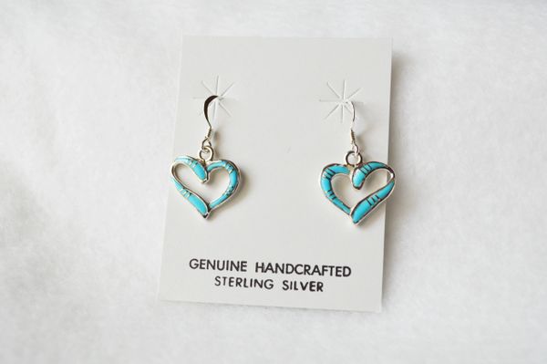 Sterling silver turquoise heart earrings. (E053)