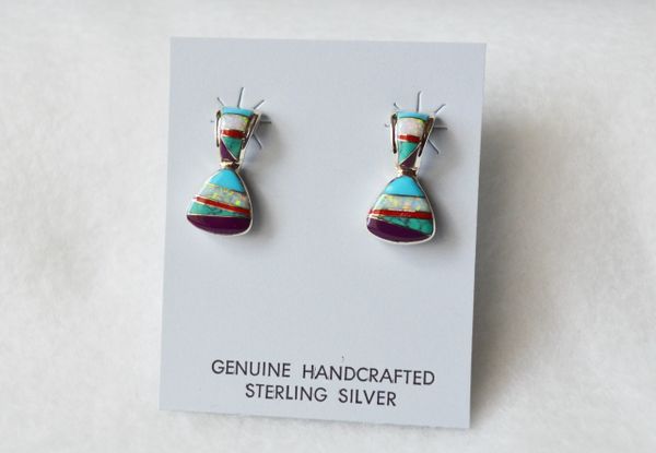 Sterling silver multi color inlay post earrings. (E067)