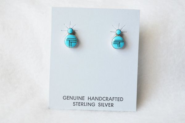 Sterling silver turquoise round inlay post earrings. E161
