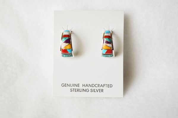 Sterling silver multi color medium 1/2 wide hoop post earrings. E275