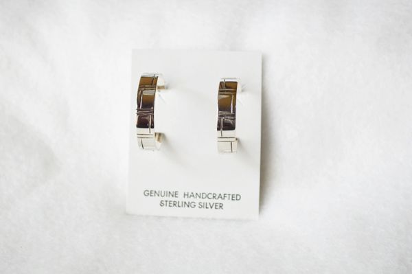 Sterling silver large hoop post earrings. E341