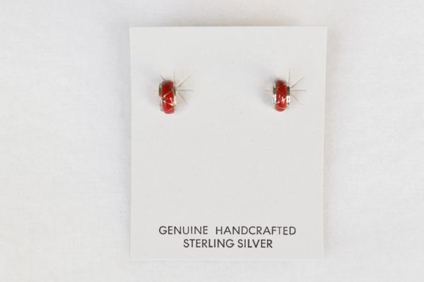 Sterling silver coral inlay post earrings (E004)