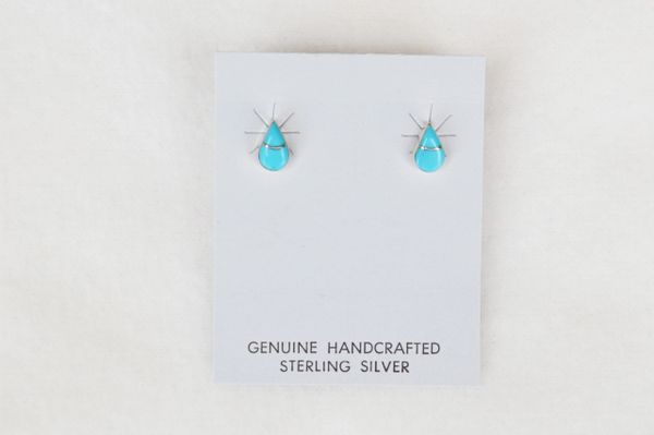 Sterling silver turquoise teardrop post earrings. (E028)