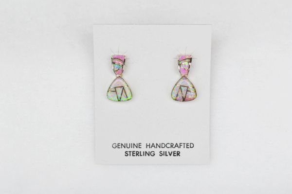 Sterling silver pink inlay post earrings. E113