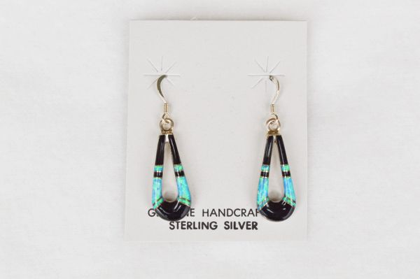 Sterling Silver Onyx And Opal Dangle Earrings