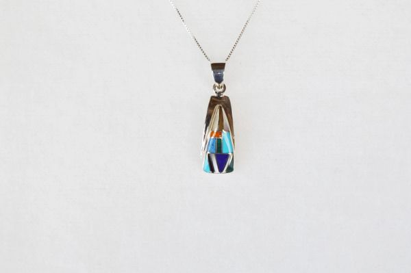 Sterling silver multi color triangle pendant with sterling silver 18" box chain. N006