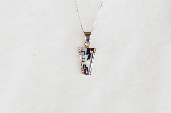 Sterling silver white opal, black onyx and lapis inlay pendant with sterling silver 18" box chain. N065.