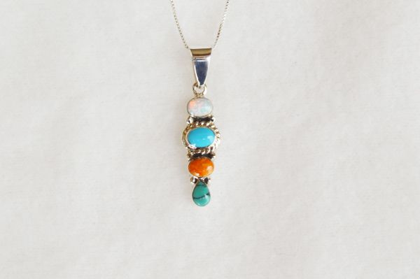 Sterling silver multi color 3 tier oval pendant with sterling silver 18" box chain. N067.