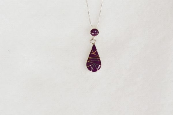 Sterling silver sugilite teardrop pendant with sterling silver 18" box chain. N073.