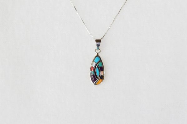 Sterling silver multi color inlay eye pendant with sterling silver 18" box chain. N131.