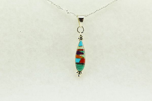 Sterling silver multi color inlay corn cob pendant with sterling silver 18"figaro chain. N143