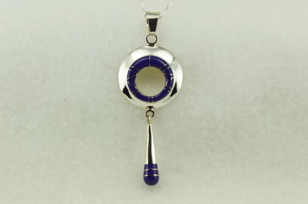 Sterling silver lapis inlay oval pendant with sterling silver 18" figaro chain. N160