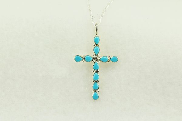 Sterling silver turquoise cross pendant with sterling silver 18" figaro chain. N192