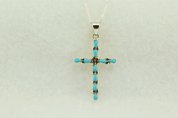 Sterling silver turquoise cross pendant with sterling silver 18" box chain. N223